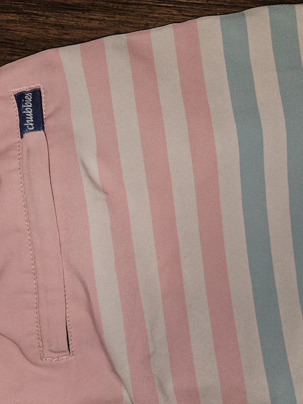 chubbies Pink and Light Blue Striped Swim Trunks liner cut out